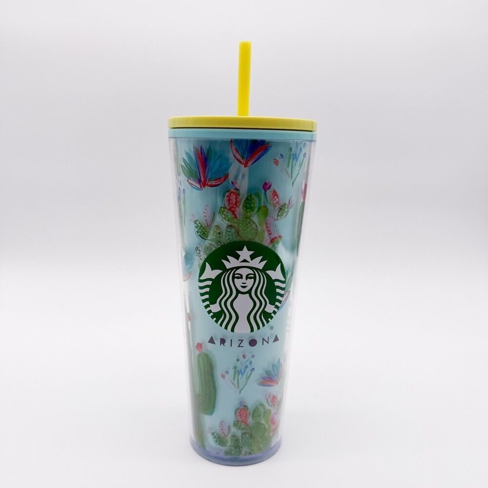 Starbucks Arizona Desert Cactus Cold Cup Tumbler 24oz Straw Colorful NEW
